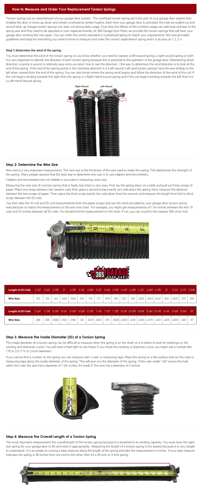 Garage Door Torsion Springs for Any Wire Size or Length up
